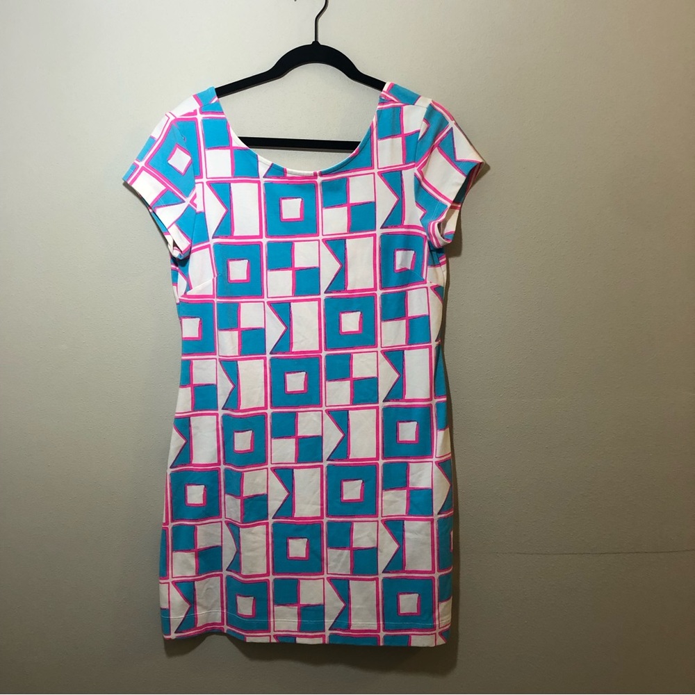 Mahi Gold Beachy Neon Pink Blue Southern Mini Dress Bodycon Geometric USA Cotton